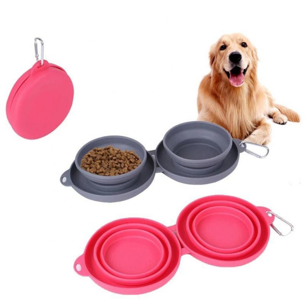 Foldable Rubber Double Pet Bowl – For Cats & Dogs