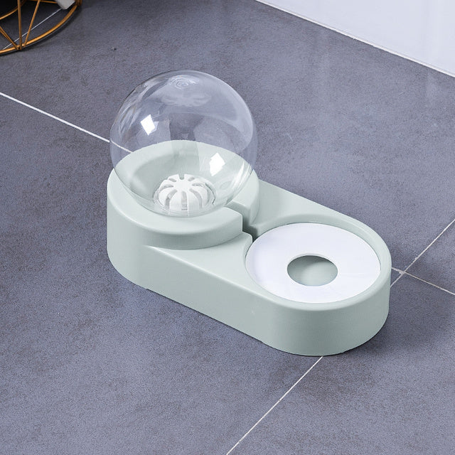 Bubble Ball Pet Feeder Bowl with Automatic Water Fountain – 1.8L