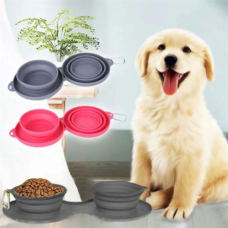 Foldable Rubber Double Pet Bowl – For Cats & Dogs