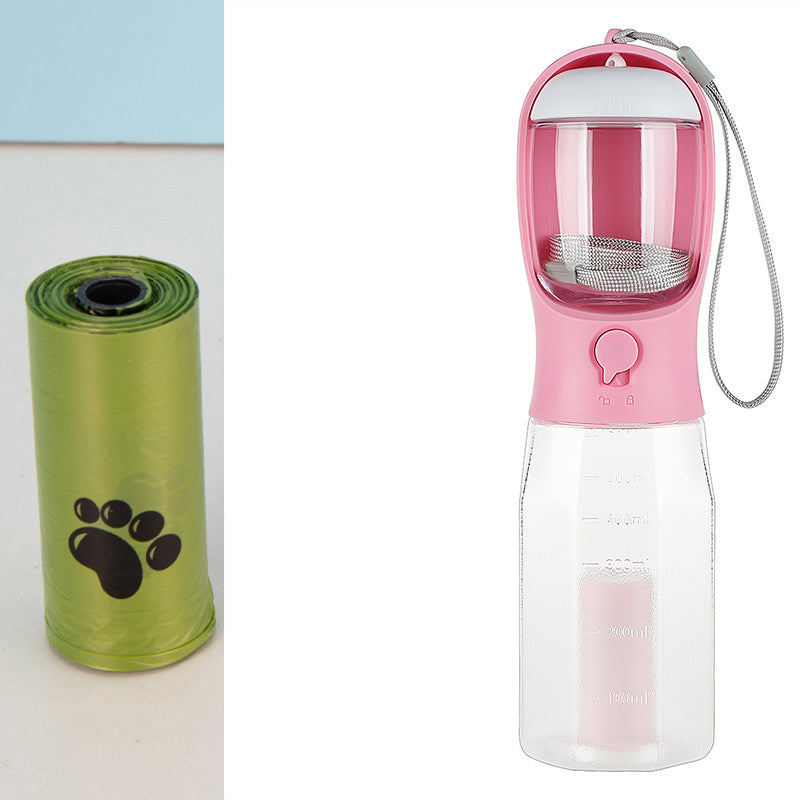3-in-1 Pet Water Bottle – Feeder, Drinker & Poop Bag Dispenser