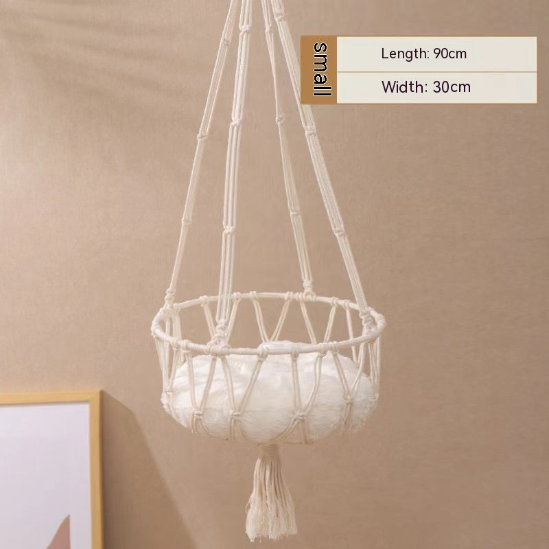 Cat Hammock Hanging Nest Basket Swing | Cozy Indoor Cat Bed with Durable Rope & Soft Cushion