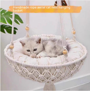 Cat Hammock Hanging Nest Basket Swing | Cozy Indoor Cat Bed with Durable Rope & Soft Cushion