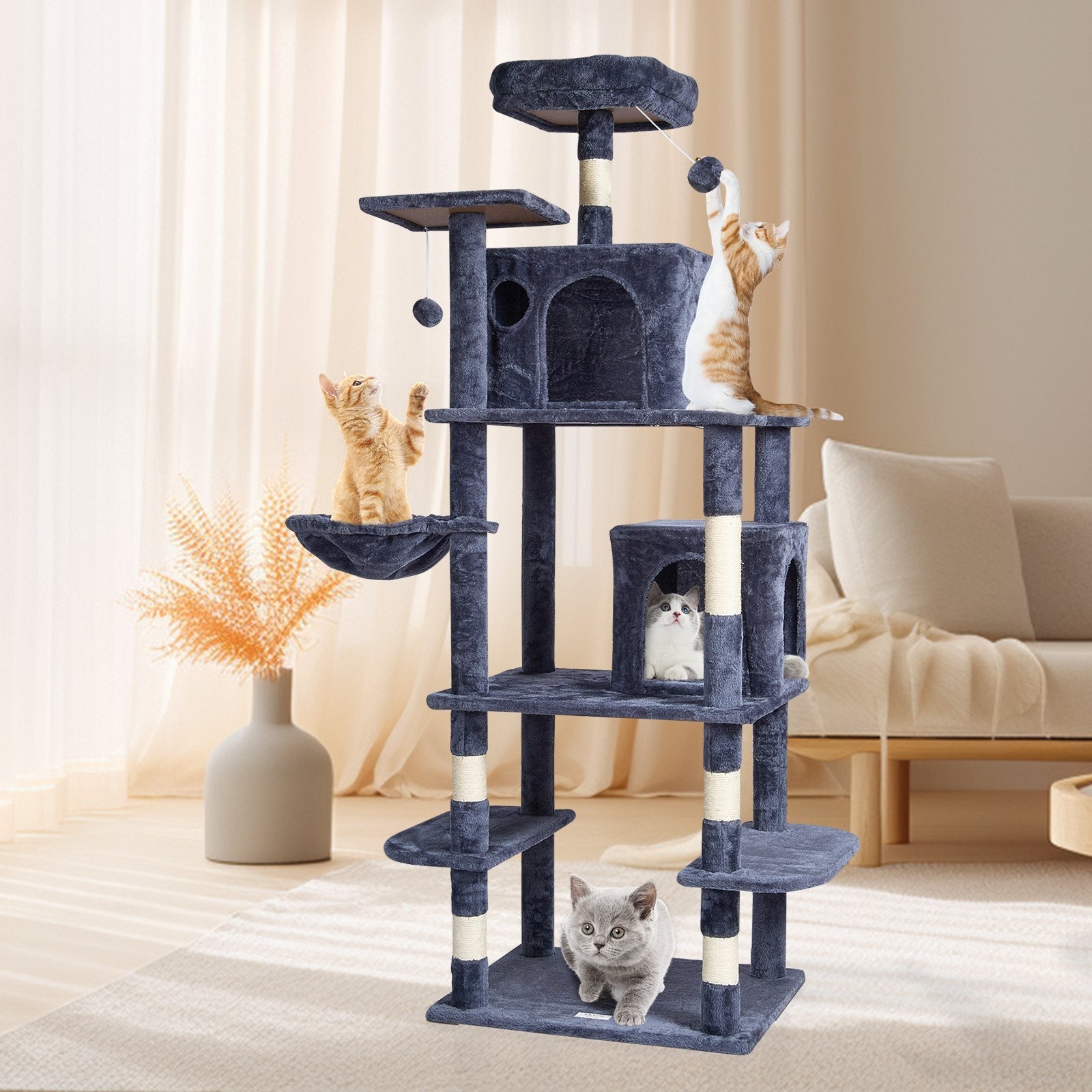 Ecofurry Mart VEVOR Cat Tree Tower with Condos & Sisal Scratching Posts | Multi-Level Activity Center for Indoor Cats - Dark Grey