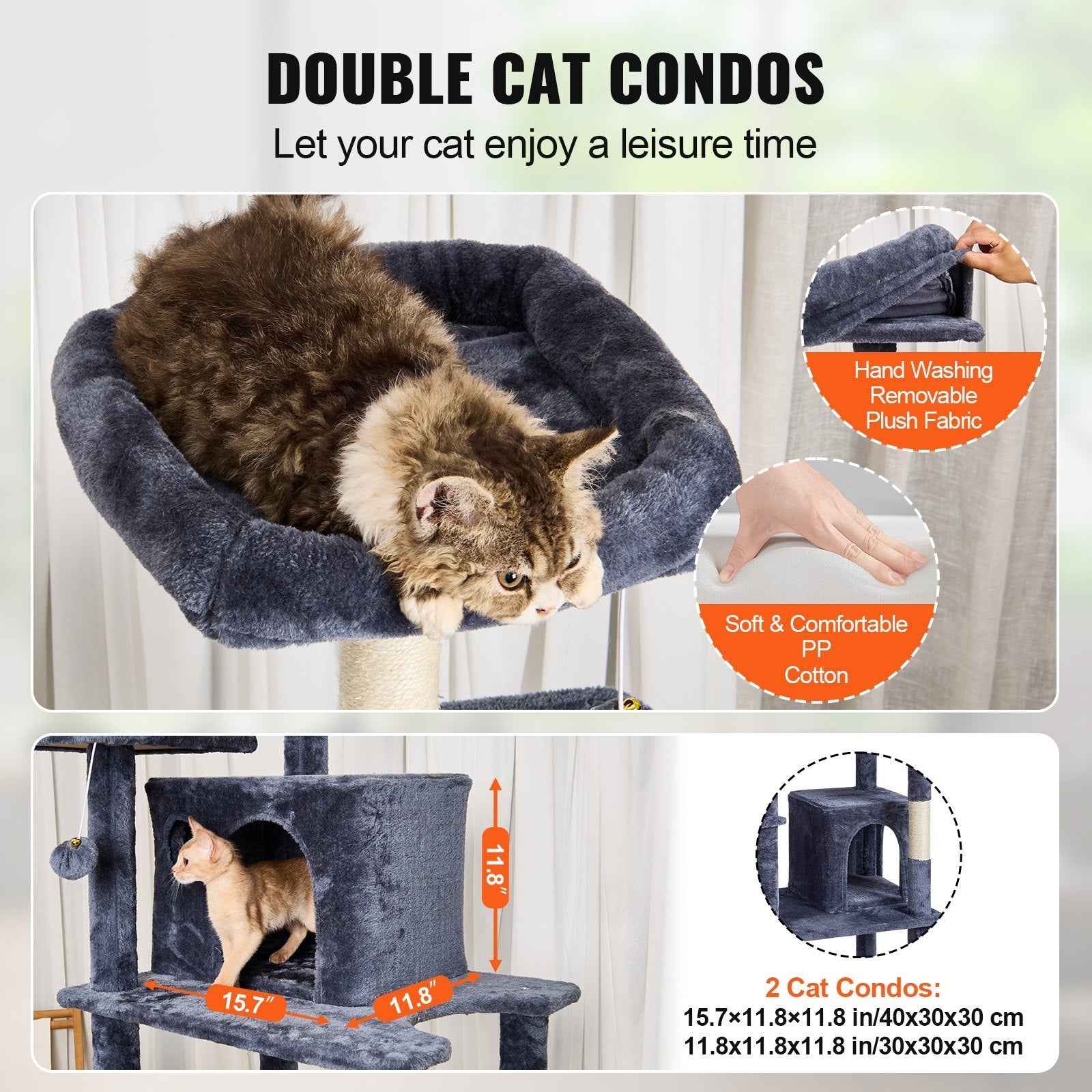 Ecofurry Mart VEVOR Cat Tree Tower with Condos & Sisal Scratching Posts | Multi-Level Activity Center for Indoor Cats - Dark Grey