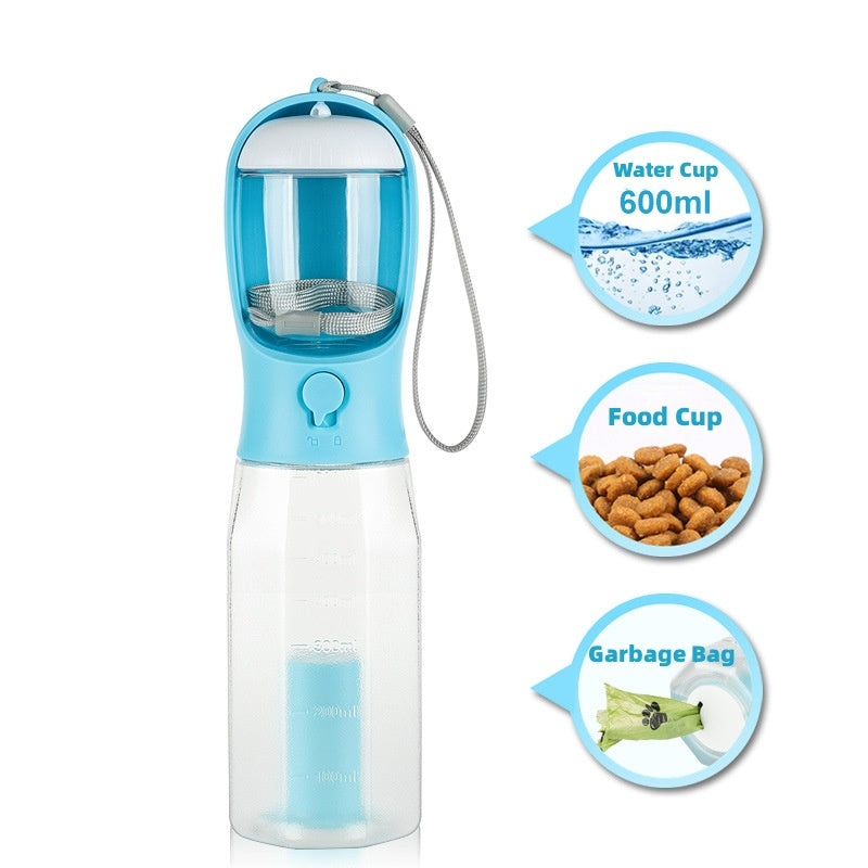 3-in-1 Pet Water Bottle – Feeder, Drinker & Poop Bag Dispenser