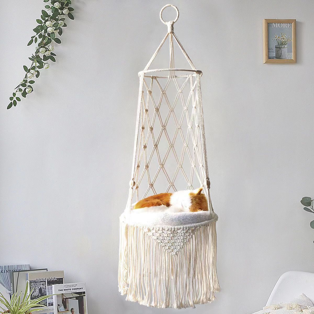 Cat Hammock Hanging Nest Basket Swing | Cozy Indoor Cat Bed with Durable Rope & Soft Cushion