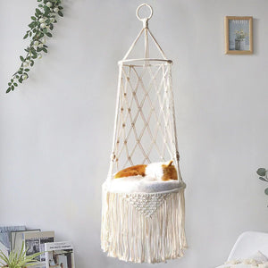Cat Hammock Hanging Nest Basket Swing | Cozy Indoor Cat Bed with Durable Rope & Soft Cushion