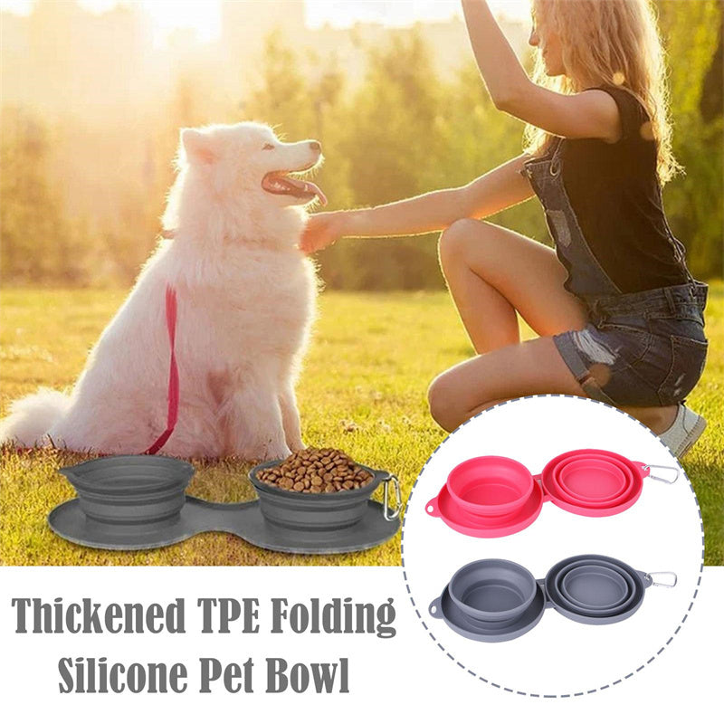 Foldable Rubber Double Pet Bowl – For Cats & Dogs