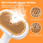 Pet grooming brush with skin-friendly design on an orange background